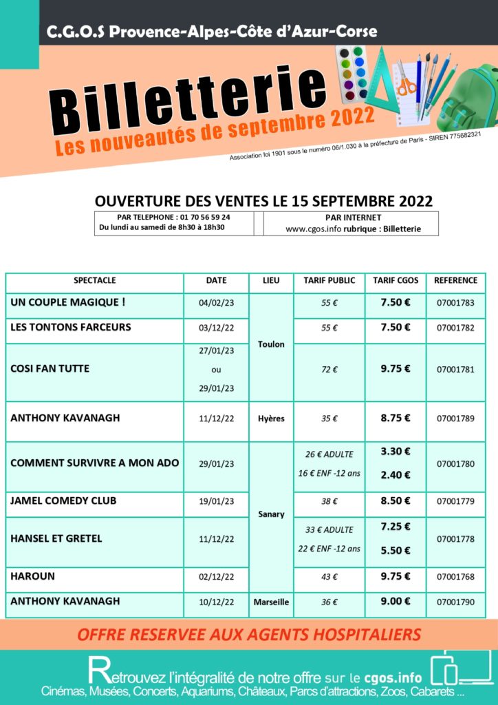 Billetterie Cgos Septembre Cgt Centre Hospitalier Avignon